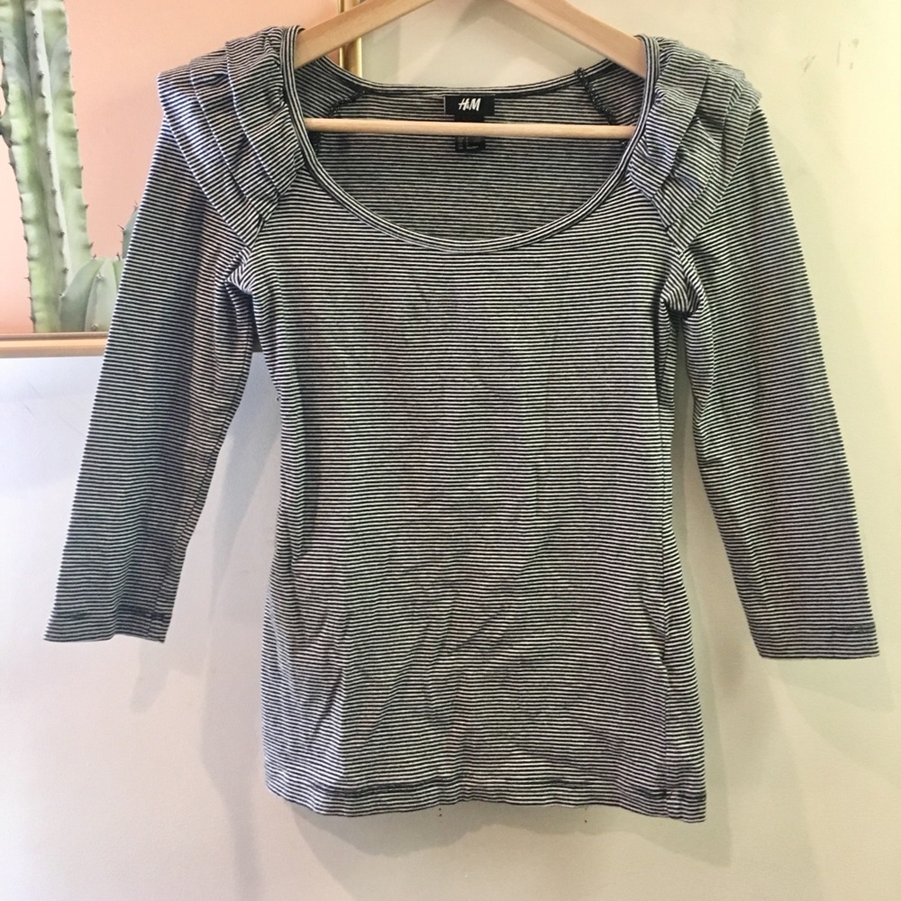 H&M Striped Crop Top - 3/4 sleeves w/ ruffles